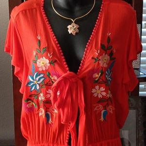 GB Junior Embroidered Pom-Pom Cutout Romper